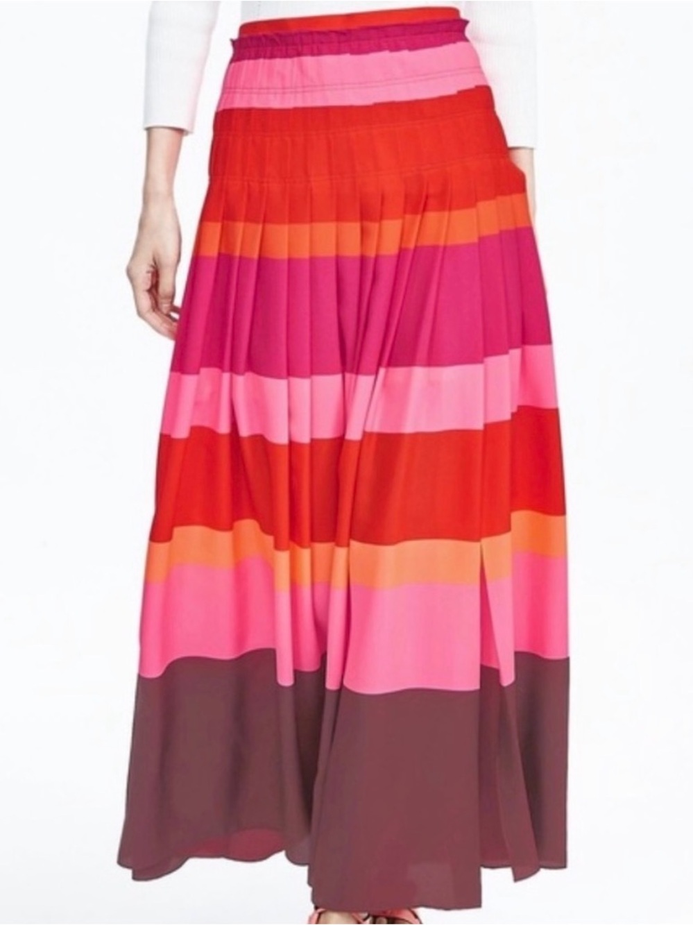 Banana Republic Pleated Striped Maxi Skirt in Pink, Red, Orange and Purple - Picture 2 of 7